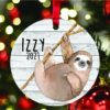 Personalized Cute Sloth Hanging Tree Christmas Ornament with Name and Year 1