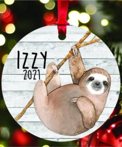 Personalized Cute Sloth Hanging Tree Christmas Ornament with Name and Year 1