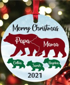 Personalized Family Bear with Bear Cubs Name Year Christmas Ornament 1