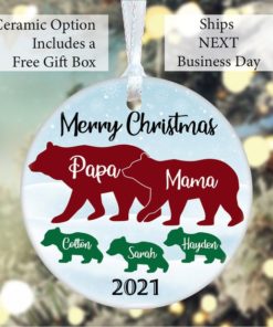 Personalized Family Bear with Bear Cubs Name Year Christmas Ornament 2