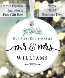 Personalized First Christmas as Mr Mrs 2 Porcelain Ornament 1