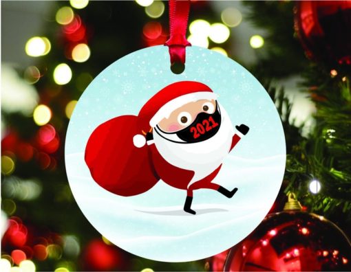 Personalized Santa with Mask Funny 2021 Christmas Keepsake Ornament 1 1