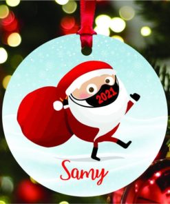 Personalized Santa with Mask Funny 2021 Christmas Keepsake Ornament 2