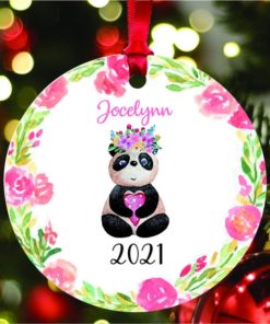 Personalized Watercolor Panda Girl Christmas Ornament with Name and Year 1