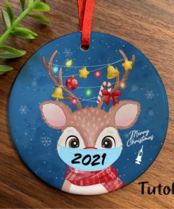 Reindeer with mask 2021 Christmas Ornament 1