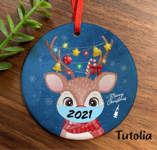 Reindeer with mask 2021 Christmas Ornament 1