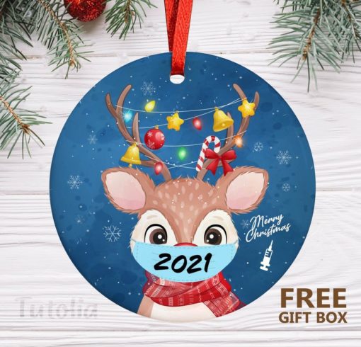 Reindeer with mask 2021 Christmas Ornament