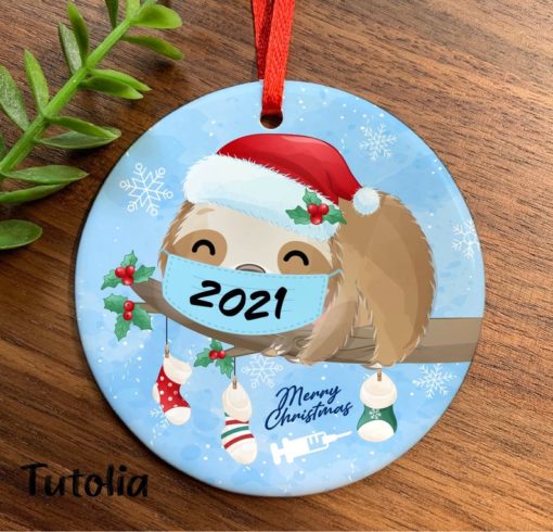 Sloth with mask 2021 Christmas Ornament 1