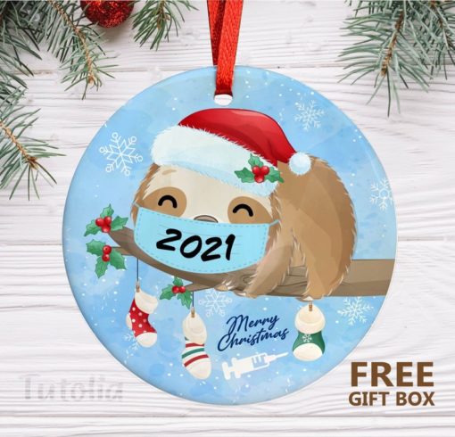 Sloth with mask 2021 Christmas Ornament