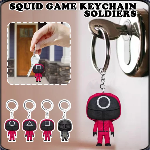 Squid Game Keychain Soldier Triangle Series Creative Charms 3d Mini Doll Figurine Key Ring Car Backpack Pendant 1