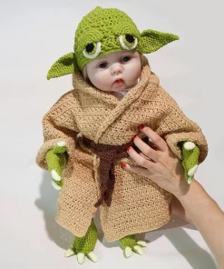 Yoda Style Newborn Infant Baby Photography Prop Crochet Knit Costume Set Handmade Toddler Cap Outfits 2