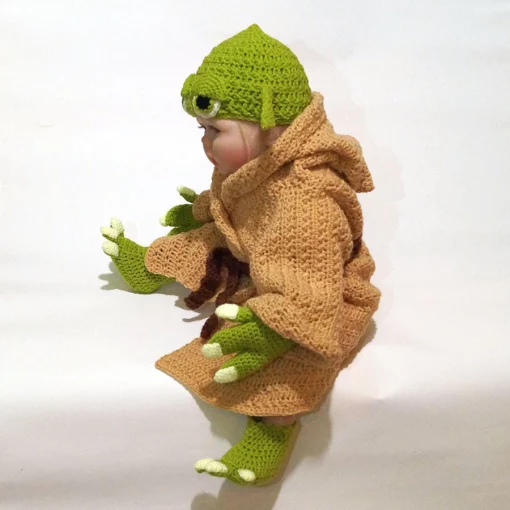 Yoda Style Newborn Infant Baby Photography Prop Crochet Knit Costume Set Handmade Toddler Cap Outfits 3
