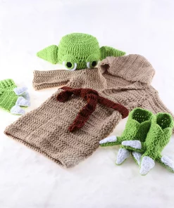 Yoda Style Newborn Infant Baby Photography Prop Crochet Knit Costume Set Handmade Toddler Cap Outfits 4