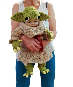 Yoda Style Newborn Infant Baby Photography Prop Crochet Knit Costume Set Handmade Toddler Cap Outfits 5