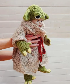 Yoda Style Newborn Infant Baby Photography Prop Crochet Knit Costume Set Handmade Toddler Cap Outfits 6
