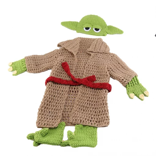 Yoda Style Newborn Infant Baby Photography Prop Crochet Knit Costume Set Handmade Toddler Cap Outfits 7