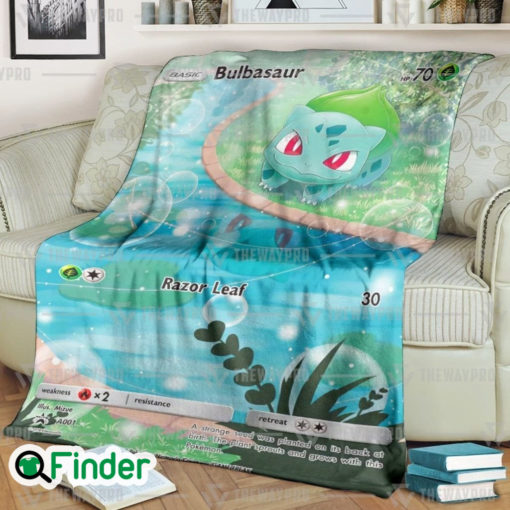 Bulbasaur Razor Leaf Pokemon Trading Card Fleece Blanket