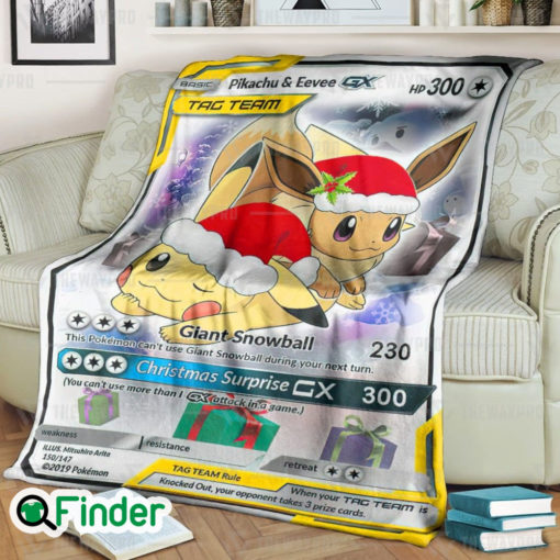 Christmas Eevee Pikachu Tag Team GX Pokemon Trading Card Fleece Blanket 2