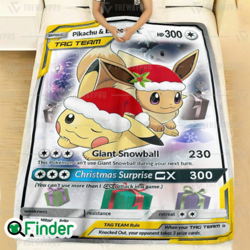 Christmas Eevee Pikachu Tag Team GX Pokemon Trading Card Fleece Blanket