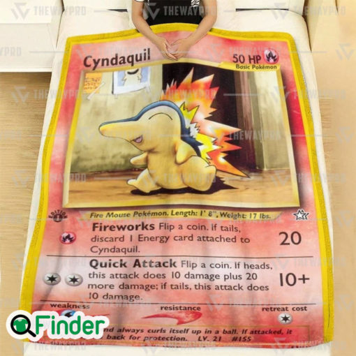 Cyndaquil 1st Edition Fireworks Pokemon Trading Card Fleece Blanket 1