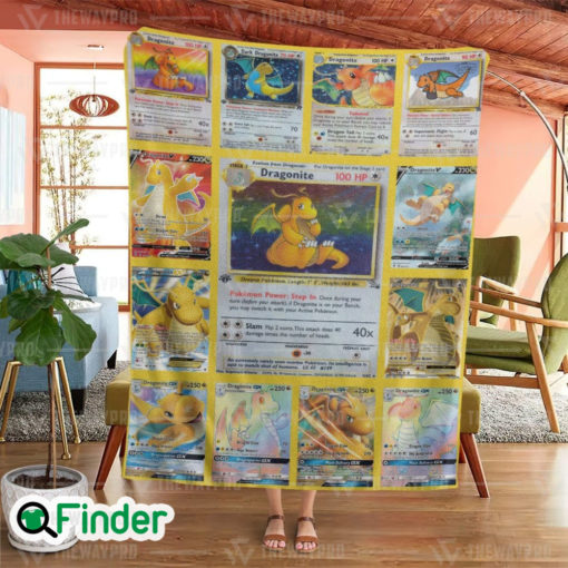 Dragonite Pokemon Trading Card Fleece Blanket 1