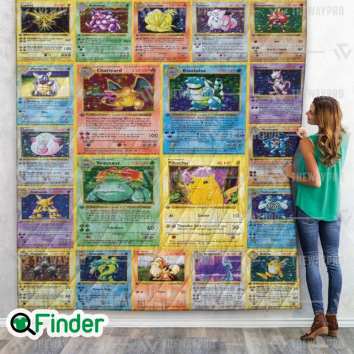 Gen 1 Pokemon Trading Card Quilt Blanket