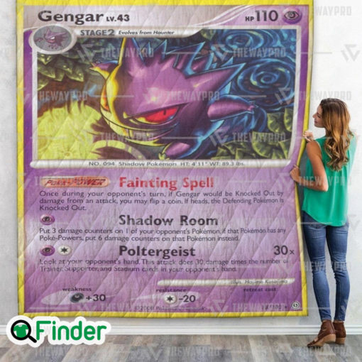 Gengar Pokemon Trading Card Quilt Blanket