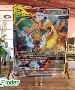 Mega Charizard Pokemon Trading Card Fleece Blanket 1