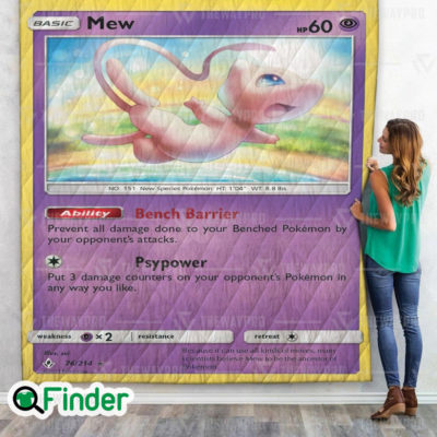 Mew Pokemon Trading Card Quilt Blanket