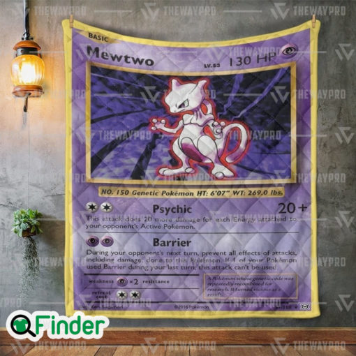 Mewtwo Pokemon Trading Card Quilt Blanket 1