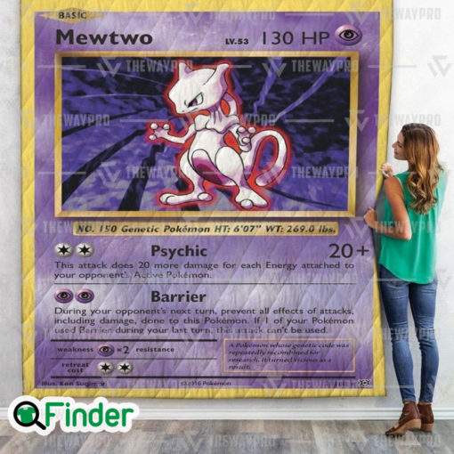 Mewtwo Pokemon Trading Card Quilt Blanket