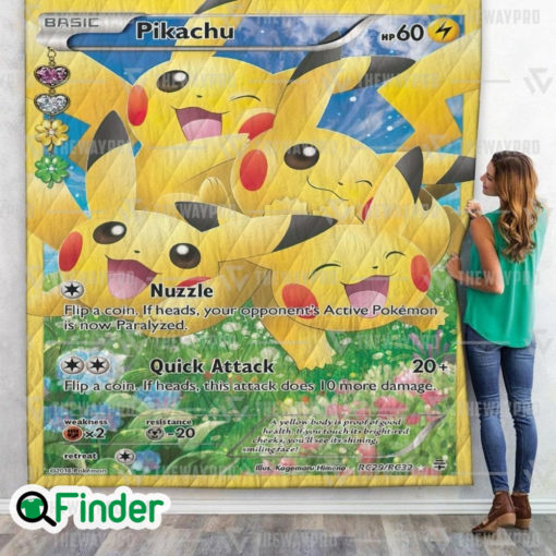 Pikachu Generations Pokemon Trading Card Quilt Blanket