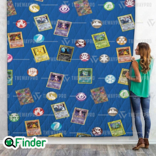 Pokemon Cards And Elements Quilt Blanket