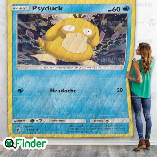 Psyduck Pokemon Trading Card Quilt Blanket