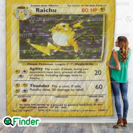 Raichu Pokemon Trading Card Quilt Blanket