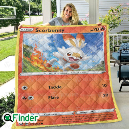 Scorbunny Pokemon Trading Card Quilt Blanket 1