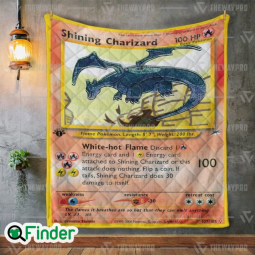 Shining Charizard Neo Destiny Pokemon Trading Card Quilt Blanket 1