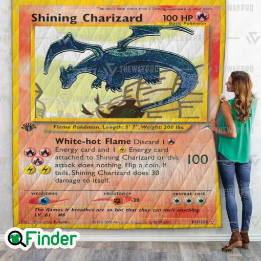 Shining Charizard Neo Destiny Pokemon Trading Card Quilt Blanket