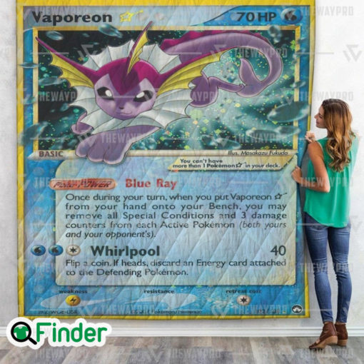 Shiny Vaporeon Pokemon Trading Card Quilt Blanket