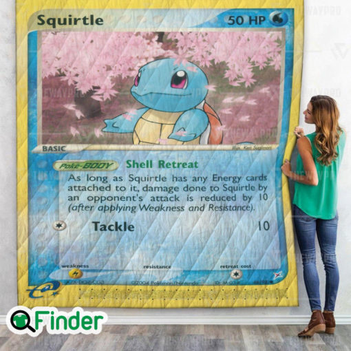 Squirtle Pokemon Trading Card Quilt Blanket