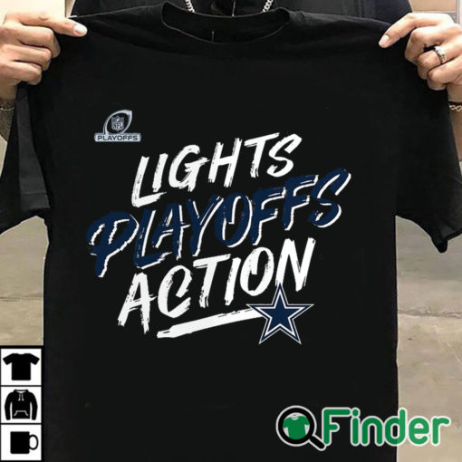 T shirt black Dallas Cowboys 2021 NFL Playoffs Bound Lights Action T Shirt