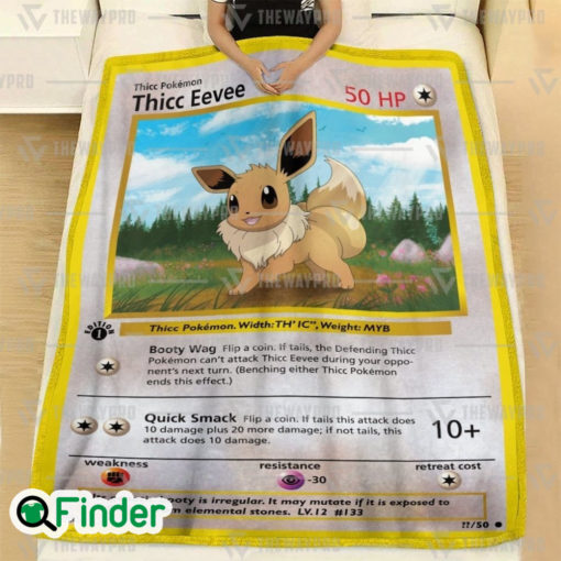 Thicc Eevee Pokemon Trading Card Fleece Blanket 1