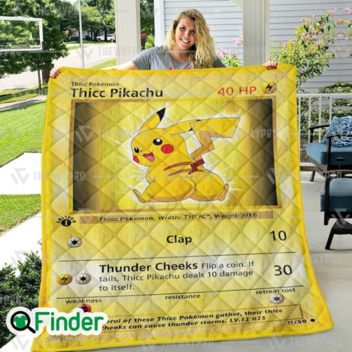 Thicc Pikachu Pokemon Trading Card Quilt Blanket 1