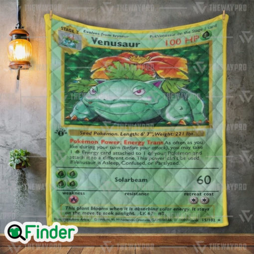 Venusaur Pokemon Trading Card Quilt Blanket 1