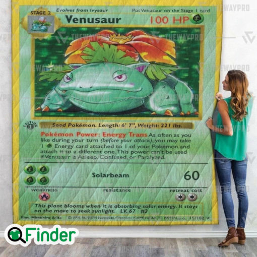 Venusaur Pokemon Trading Card Quilt Blanket