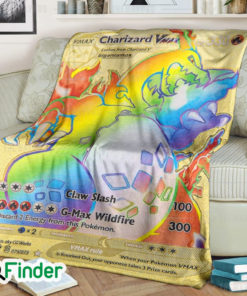 Gigantamax Rainbow Charizard Pokemon Trading Card Game Fleece Blanket