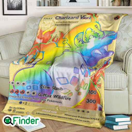 Gigantamax Rainbow Charizard Pokemon Trading Card Game Fleece Blanket