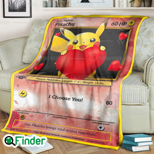 I Choose You Pikachu Pokemon Card Fleece Blanket