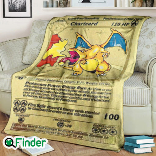 Gold Charizard 1st Edition Pokemon Card Fleece Blanket