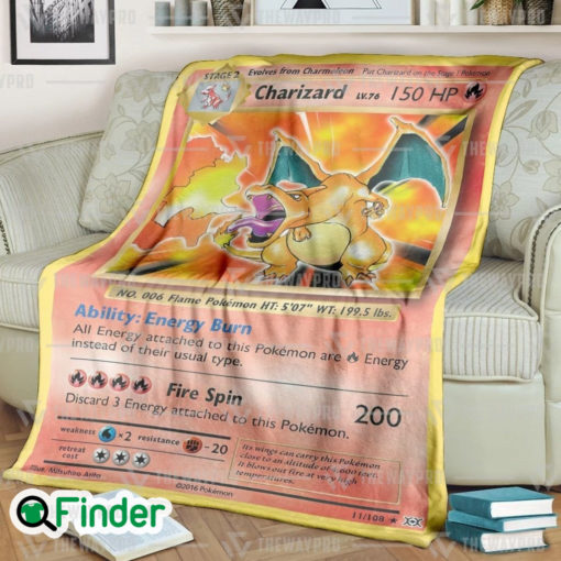 Charizard Evolution Pokemon Trading Card Fleece Blanket